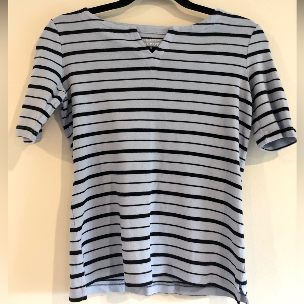 Talbots light blue and black striped cotton tee